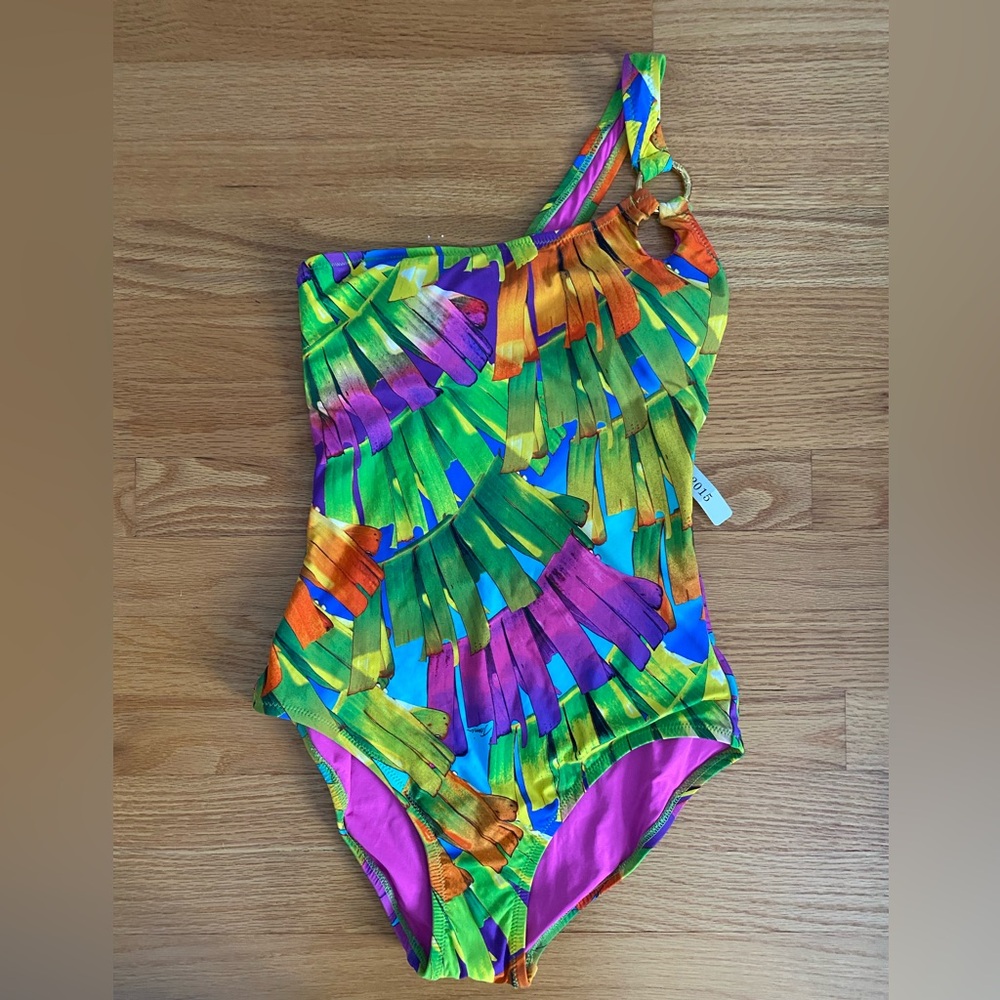 Trina Turk Polynesian Palms One Piece One Shoulder Swimsuit Size 4